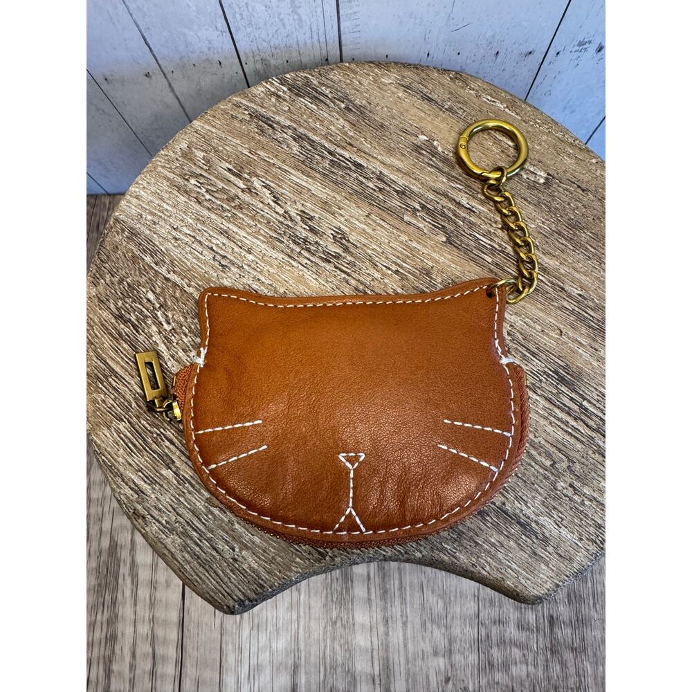Vegan Leather Coin Bag Tan Cat Purse Bag Wallet Tan Wallet FAST SHIP NEW